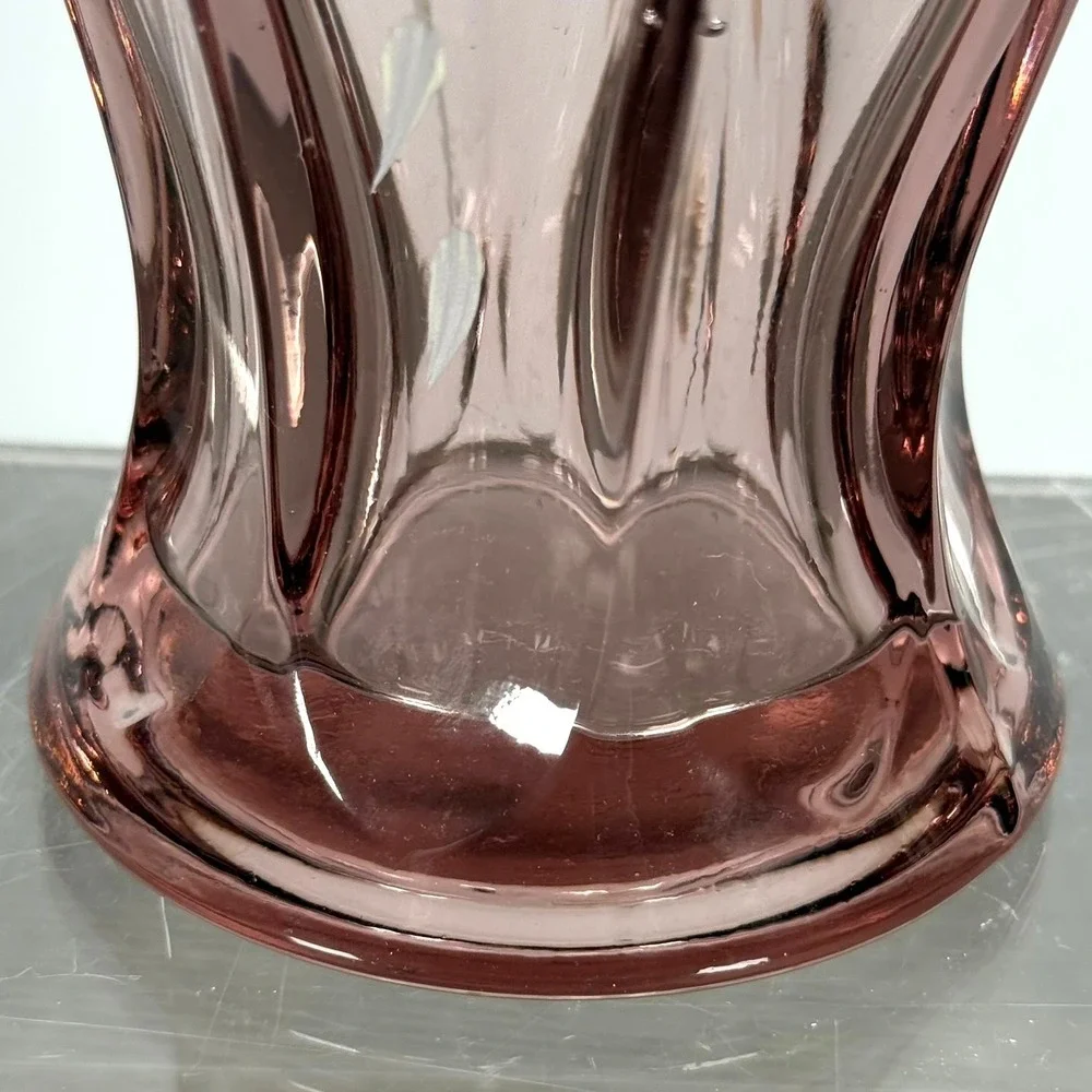 Fenton Amethyst Glass Floral Vase Hand Painted Ruffled Rim 9